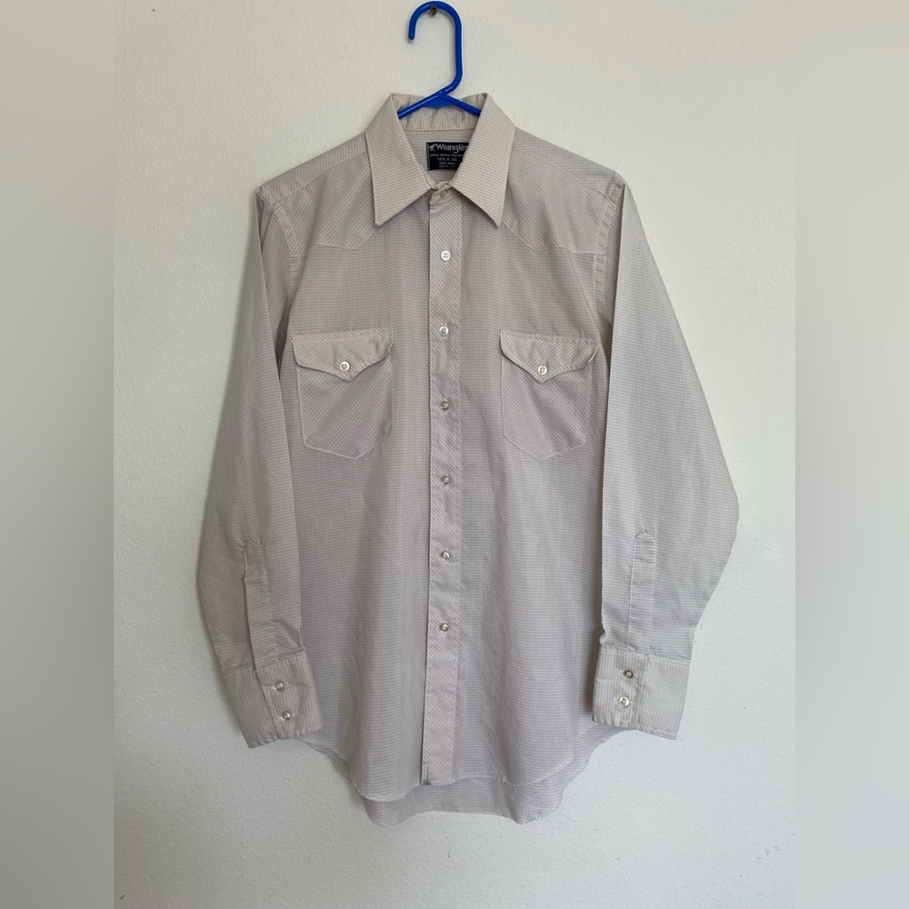 Vtg Wrangler Single Needle L 15.5x33 Long Tails Long Sleeve Button Up Shirt